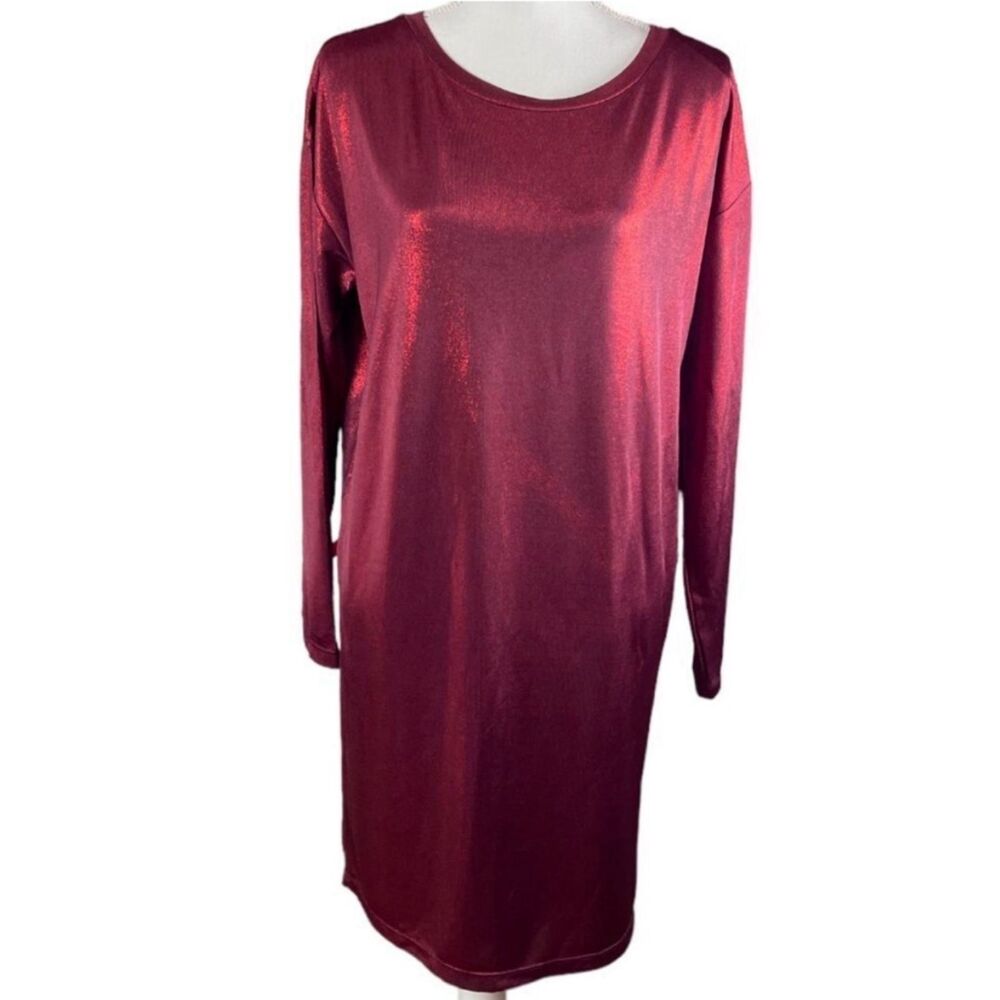 Lauren Ralph Lauren Red Metallic Cocktail Dress Women's M Dolman Sleeve Holiday